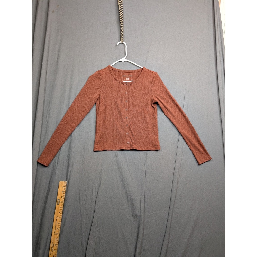 American Eagle Shirt Womens XS Rust Snap Button Closure Crop‎ Ribbed